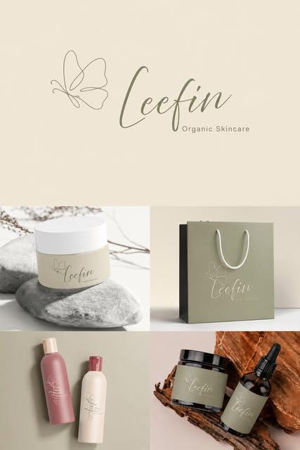 Minimal organic skincare branding mockup with soft sage green packaging and elegant logo design.
